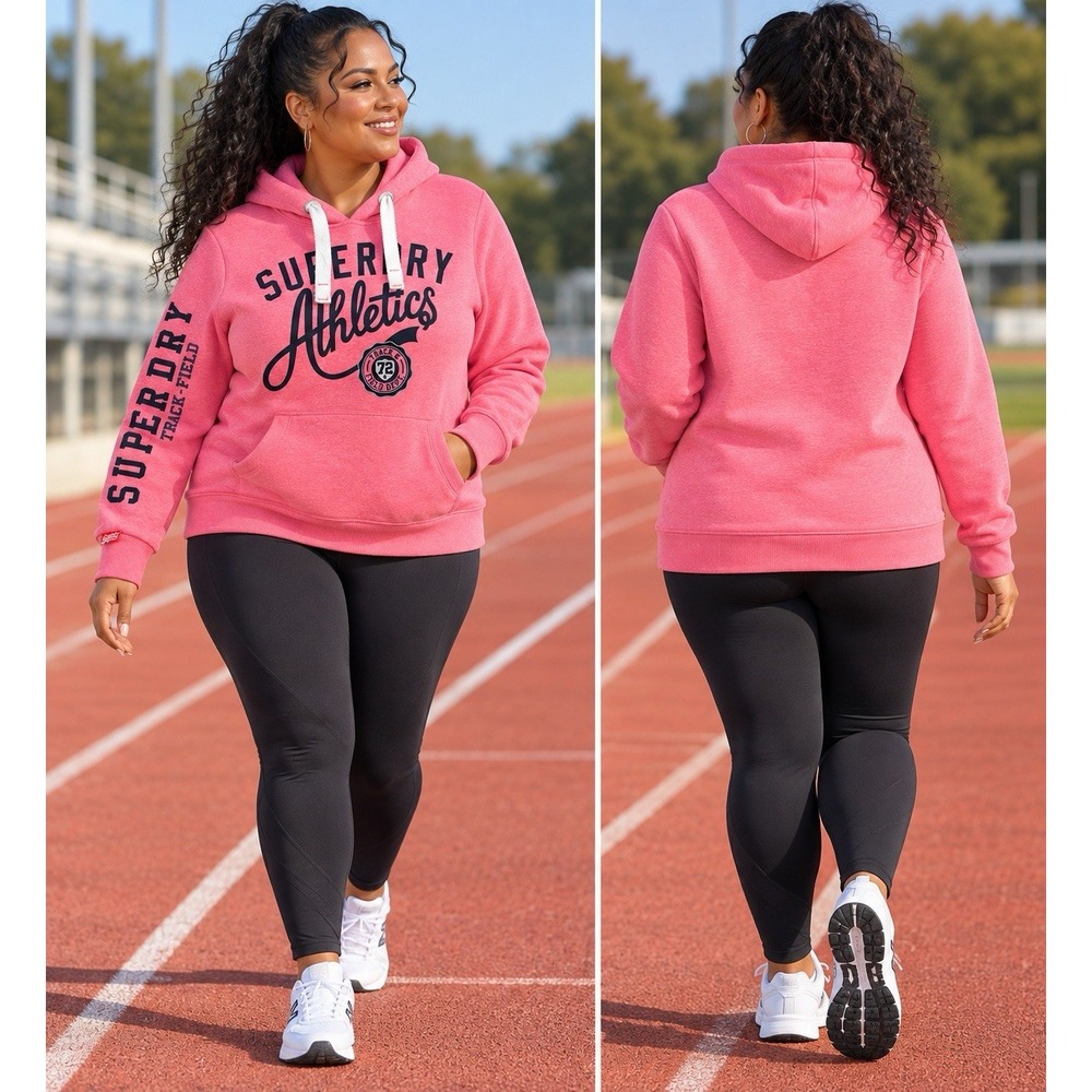 Superdry Women's Track & Field Athletics Hoodie XL Pink NWT Graphic Pullover